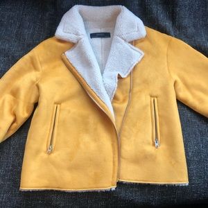 Zara Sherpa cropped jacket, mustard yellow, size M